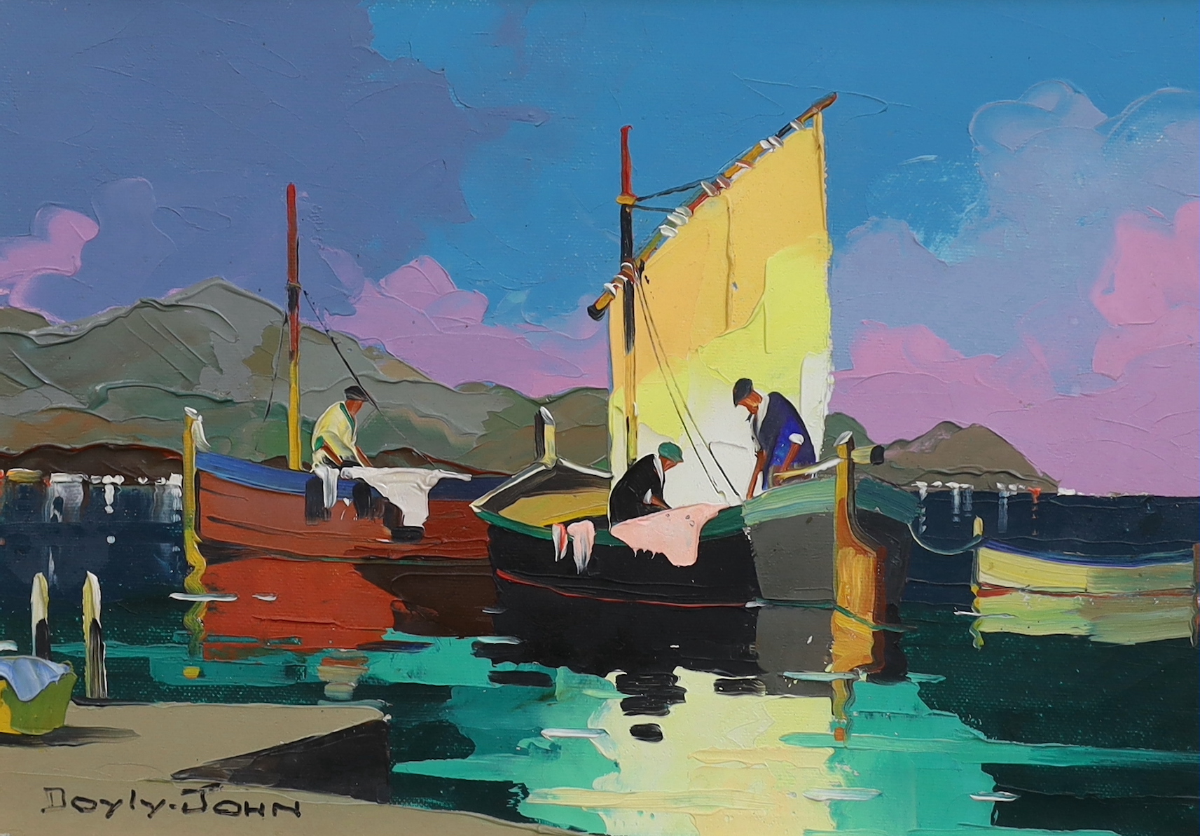 Cecil Rochfort D'Oyly-John (1906–1993), 'Night fishermen off coast at La Napoule near Cannes S of France', oil on canvas, 25 x 35cm